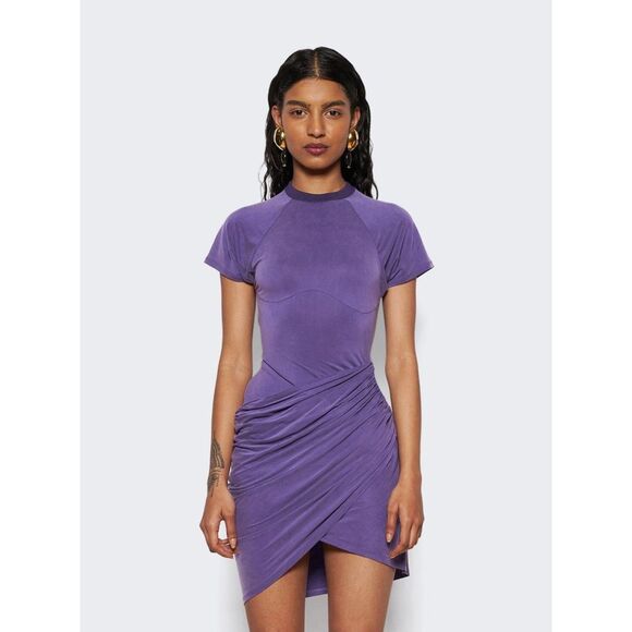 EUC Jacquemus La Robe Espelho Court Cupro Mini Dress Purple XL Cutout Bodycon - Picture 1 of 16